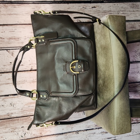 EUC Coach Brown Large Tote Campbell Leather Izzy Satchel In Brass and Mahogany - Picture 1 of 9
